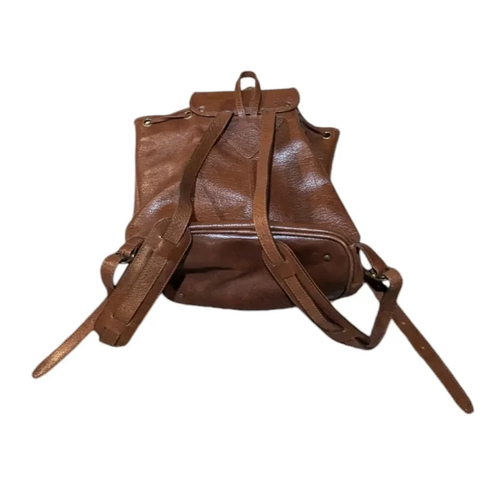 Overland Outfitters Brown Leather Backpack Zip Top Adjustable Straps Pockets